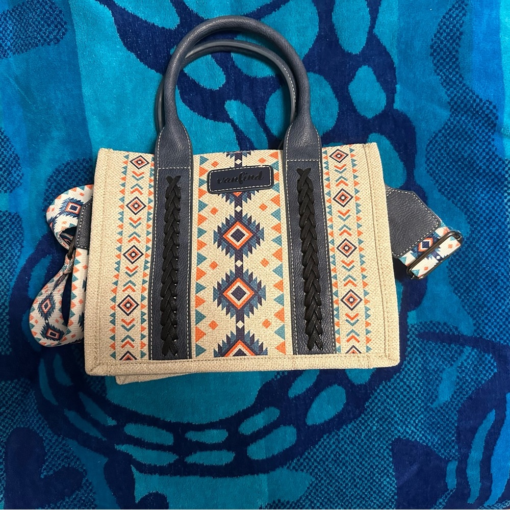 Trendy Canvas Handbag with Geometric Patterns